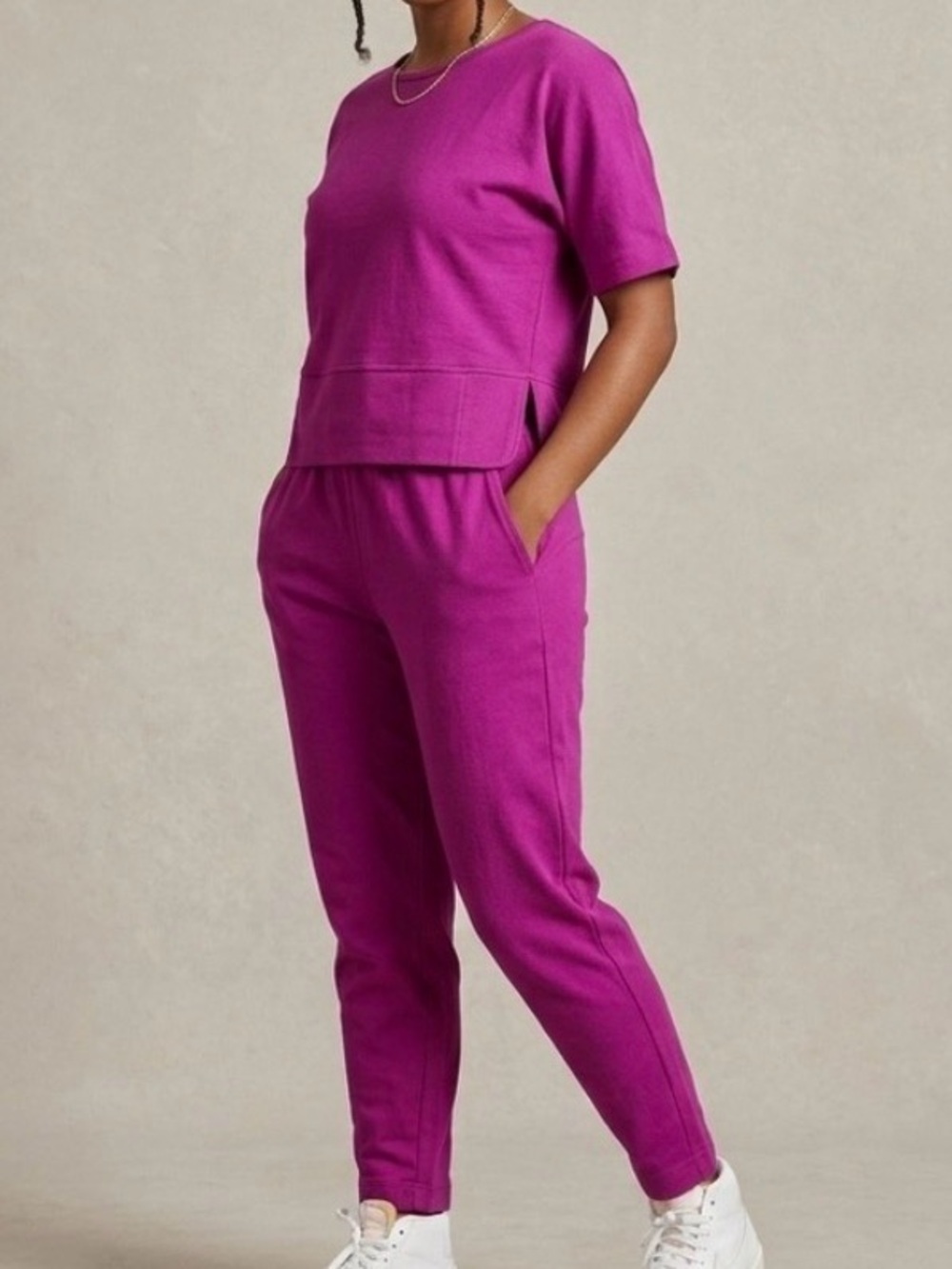 Y2K VTG 100% Cotton Magenta Purple Top Pants Set Small Loungewear Athleisure